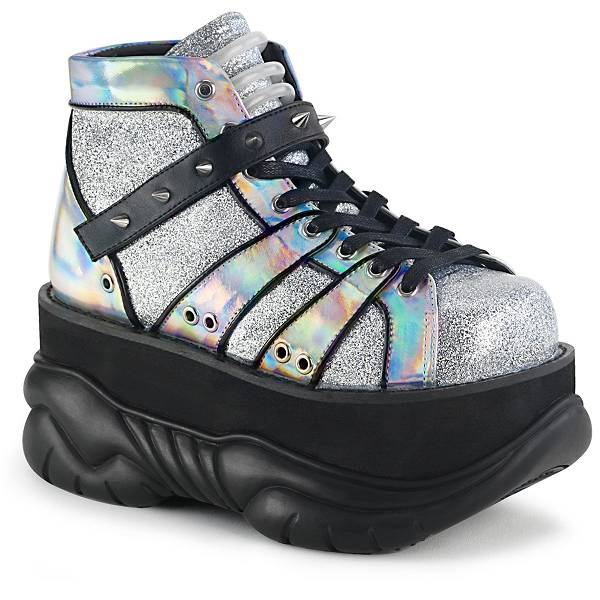 Demonia Women's Neptune-100 Platform Shoes - Silver Glitter/Hologram D6327-15US Clearance